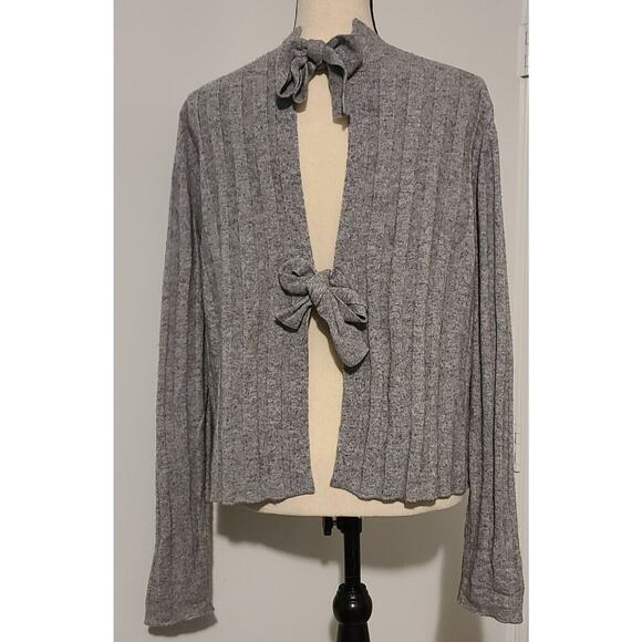 WOMAN'S DEREK LAM 10 CROSBY WOOL BLEND OPEN BACK TIE SWEATER GREY SZ M - Picture 3 of 7